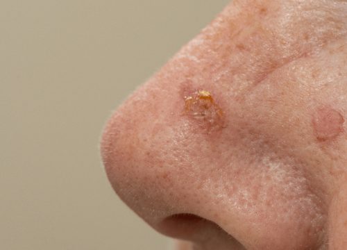 Actinic keratosis on a woman's nose